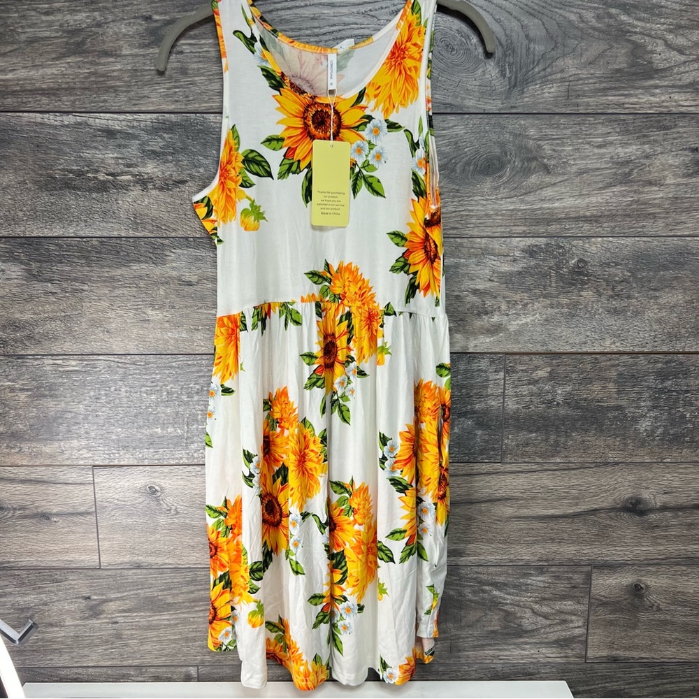 Longyuan Sunflower Print Sleeveless Dress Size M -NWT